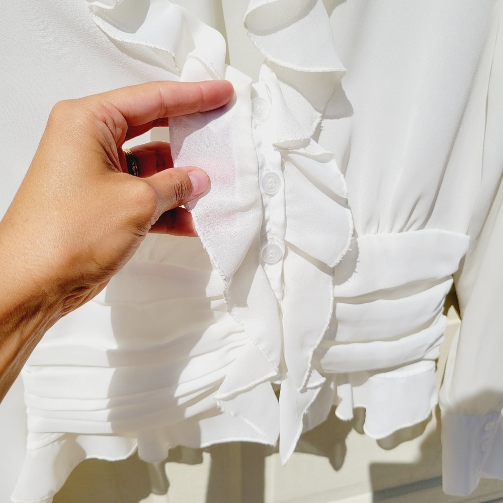 Boston Proper White Ruffled Silky Blouse size 8 - Picture 5 of 8